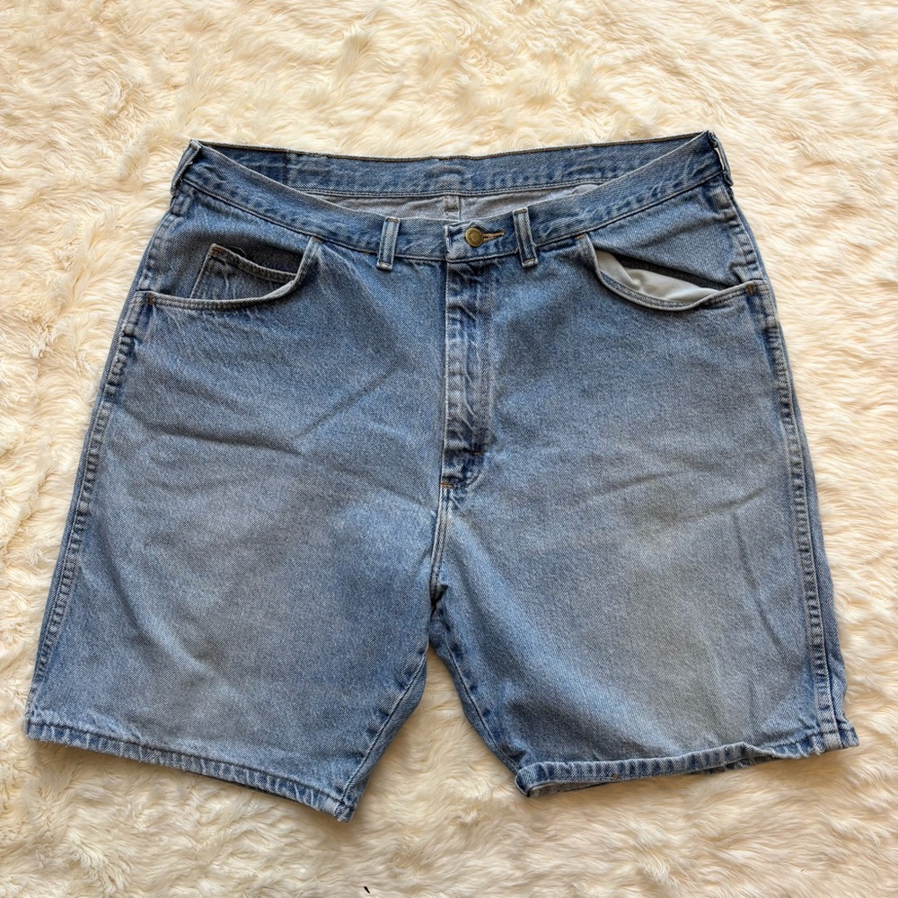 Vintage Wrangler Light Wash Blue Denim Jean Shorts Jorts Mens 34 Y2K 90s